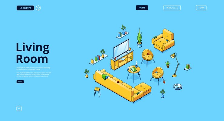 Free Vector living room design banner with isometric interior