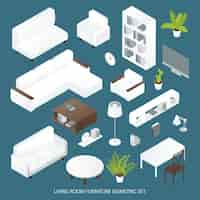 Free vector living room furniture isometric set