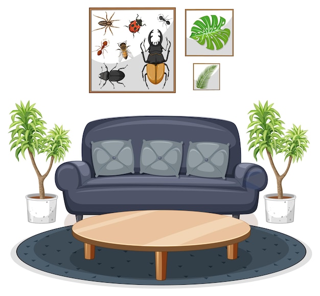 Free vector living room furniture set on white background