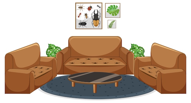 Free vector living room furniture set on white background