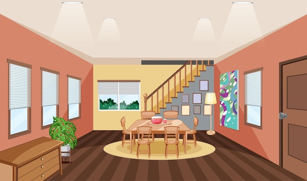 Free vector living room interior design with furnitures