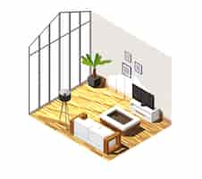 Free vector living room interior isometric scene