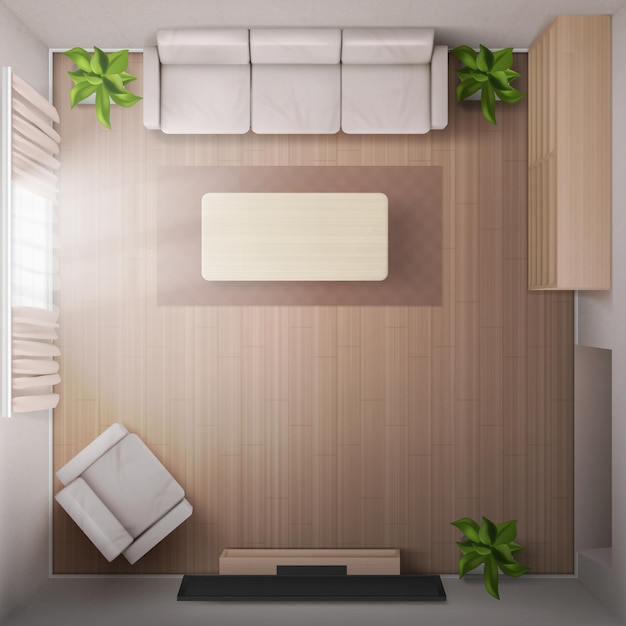 Free vector living room interior, top view