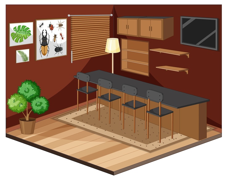 Free Vector living room interior with furniture in brown color style