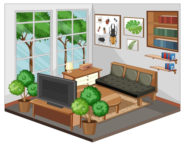 Free vector living room interior with furniture