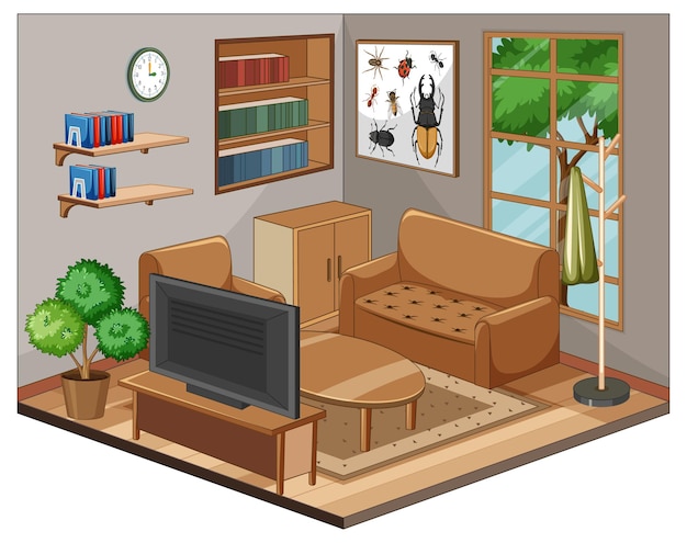 Free vector living room interior with furniture