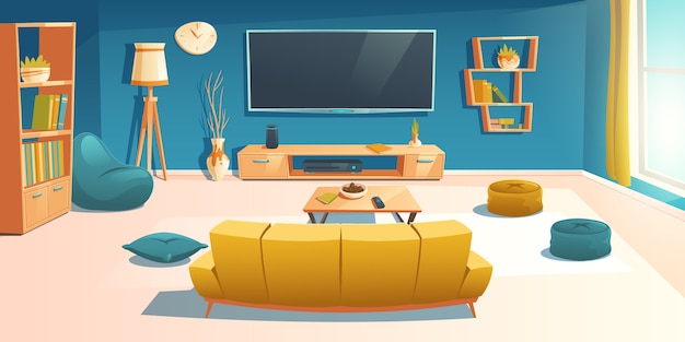 Living room interior with sofa and tv, apartment
