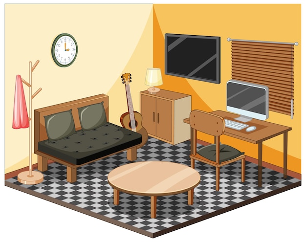 Free vector living room with furnitures isometric