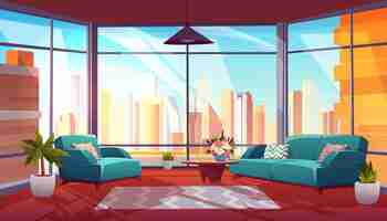 Free vector living room with panoramic window interior