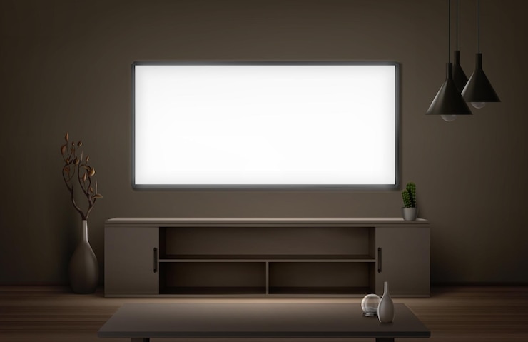 Free Vector living room with wide lcd tv screen at night