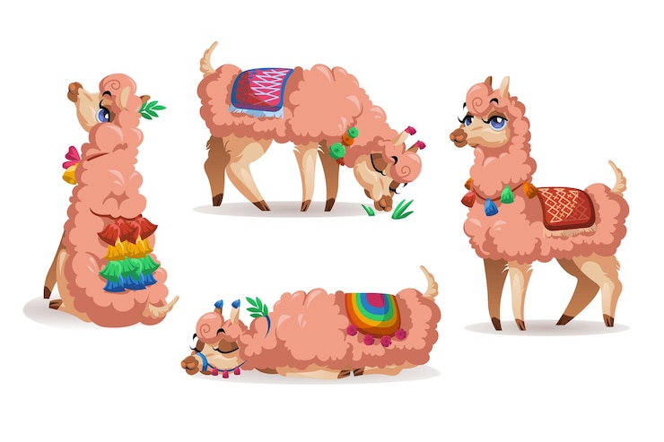 Free Vector llama, peru and alpaca, animal  set