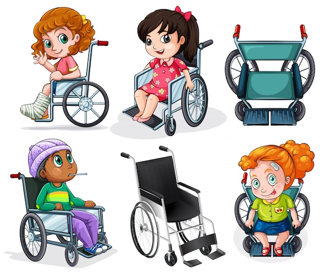 lllustration of the disabled patients with wheelchairs on a white background