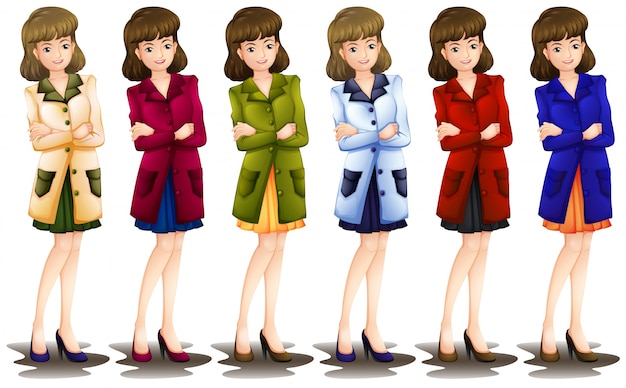 Lllustration of a female in different shades of a blazer on a white background