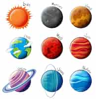 Free vector lllustration of the planets of the solar system on a white background