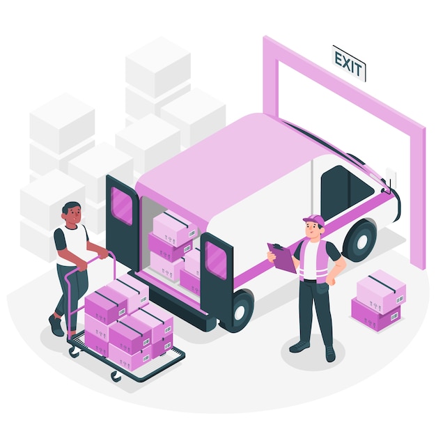 Free vector loading a van in a warehouse concept illustration