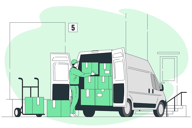 Free vector loading a van in a warehouse concept illustration