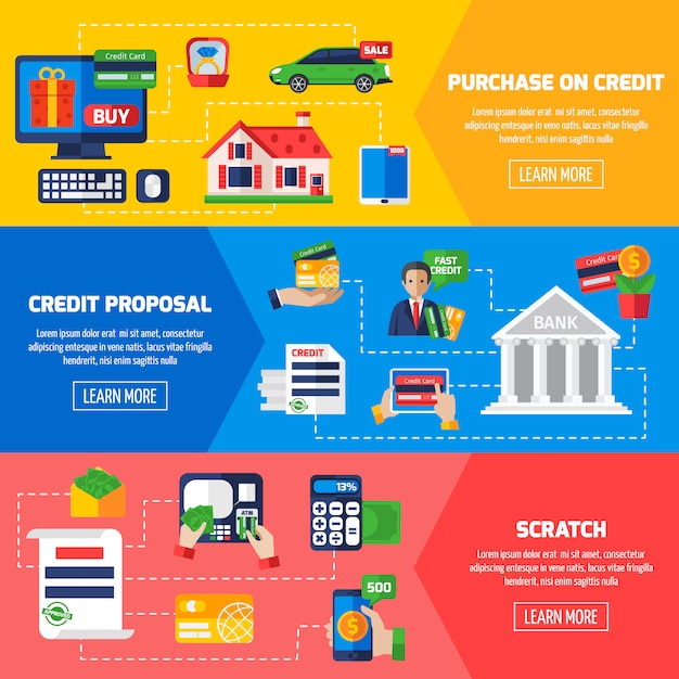 Free vector loan debt horizontal banners