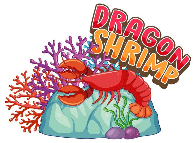 Personaggio dei cartoni animati di aragosta con banner di carattere dragon shrimp isolato