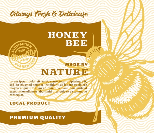 Local honey bee label template abstract vector packaging design layout