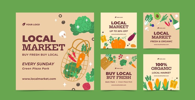 Free Vector local market hand drawn flat instagram post