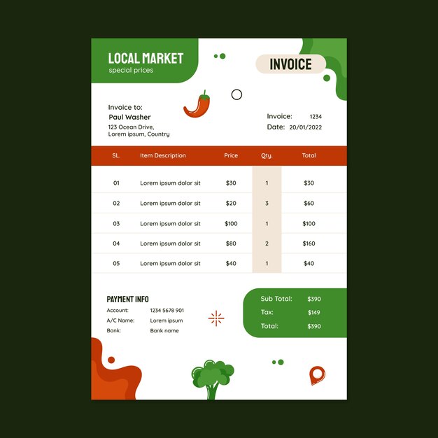 Local market hand drawn flat invoice