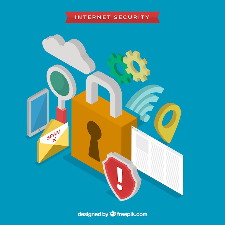 Free Vector lock background and other safety elements in isometric design