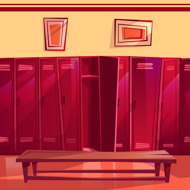 Locker room illustration of seamless gym or school sport changing room.