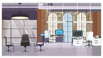 Free vector loft interior with brick wall and windows illustration