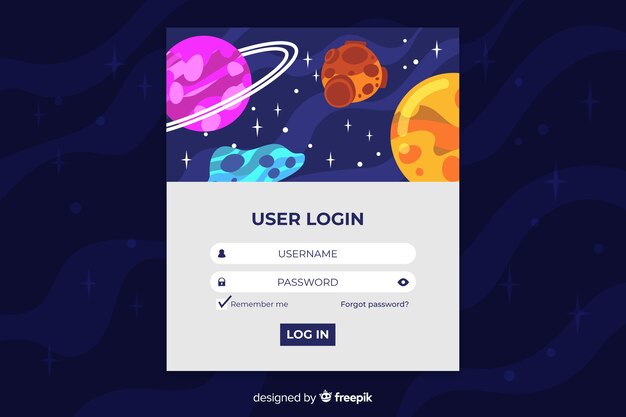 Log in concept for landing page