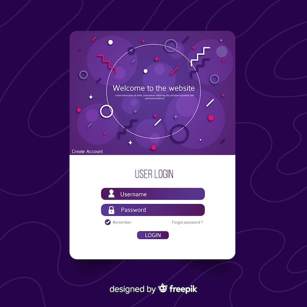 Free vector log in landing page web template