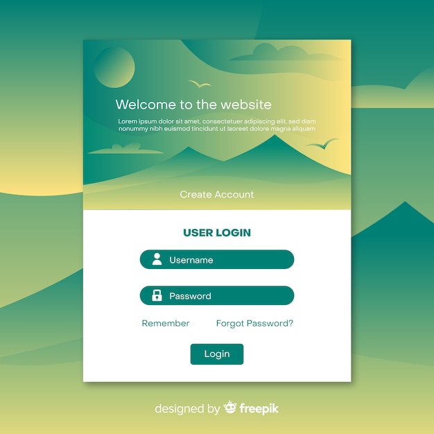 Log in landing page web template