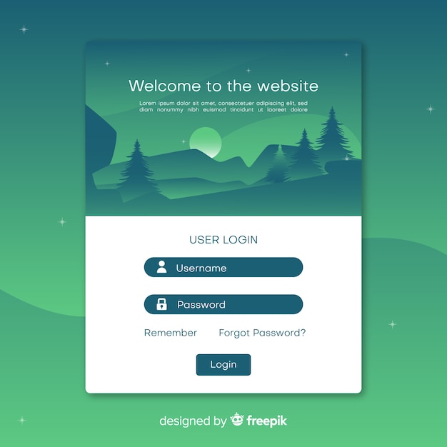 Log in landing page with content