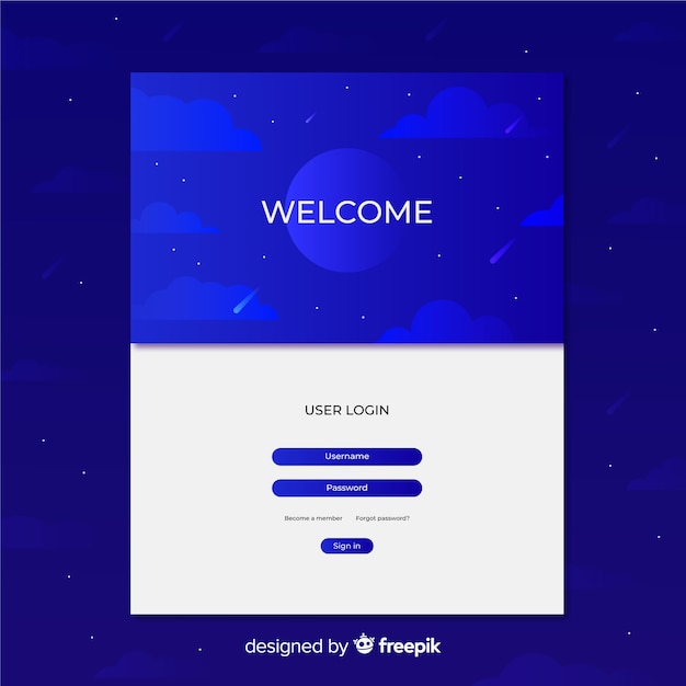 Free vector log in landing page with content