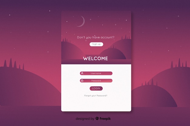 Log in landing page with dark landscape