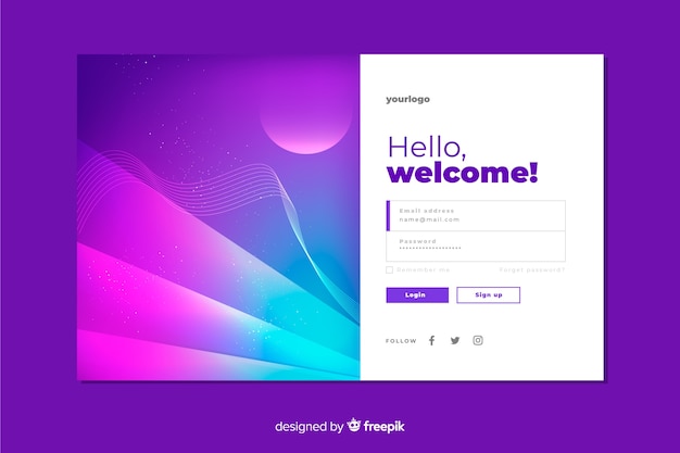 Free vector log in landing page with geometric shapes