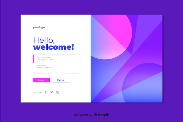 Free vector log in landing page with gradient geometric shapes