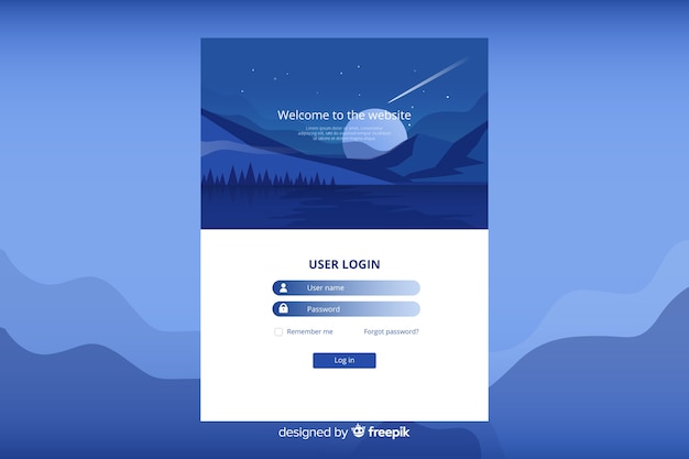 Free vector log in landing page with starry night background