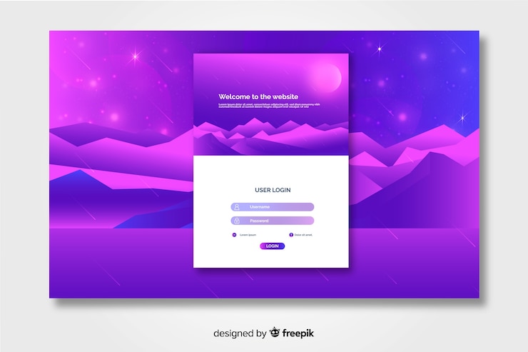 Free Vector log in landing page with starry night view