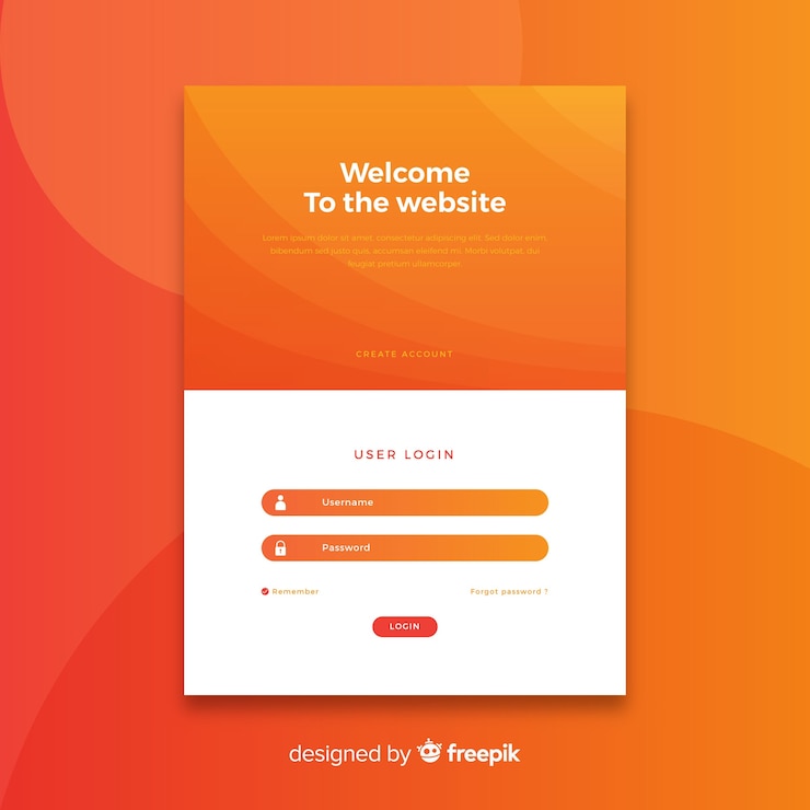 Free Vector log-in orange landing page