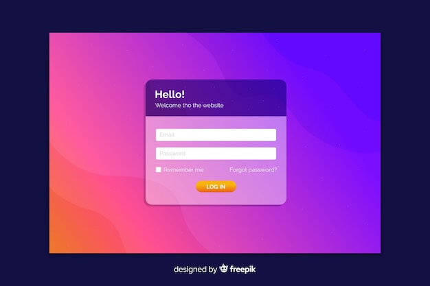 Free vector log in purple gradient landing page