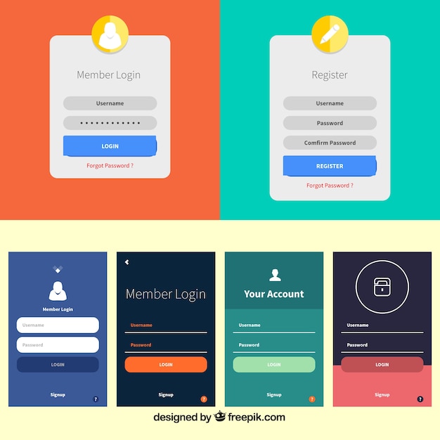 Free vector login form template collection