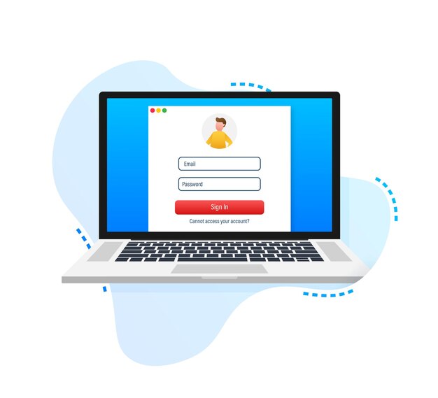 Premium vector login page on laptop screen illustration