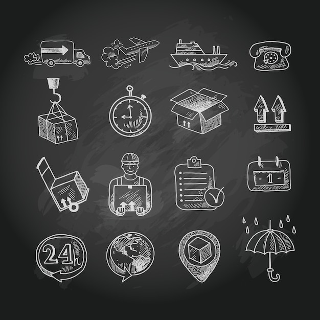 Free vector logistic chalk board icons set