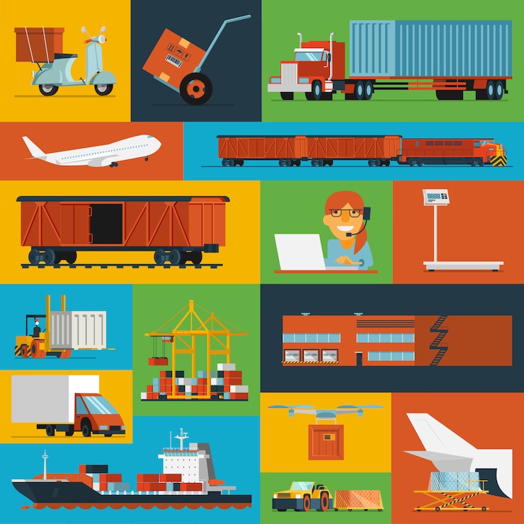 Free Vector logistic icons set flat 