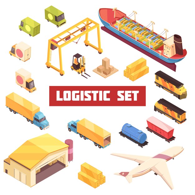 Logistic Transportation Isometric Elements Set