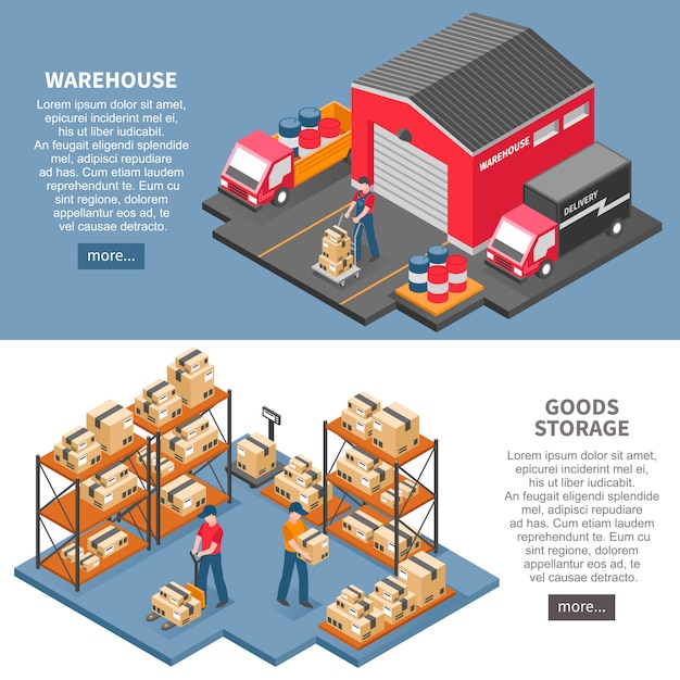 Free vector logistics and delivery isometric banners