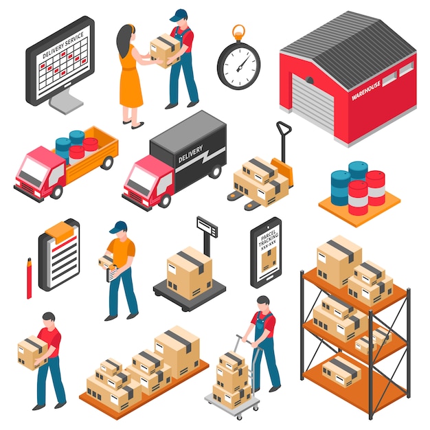 Free vector logistics and delivery isometric icons set