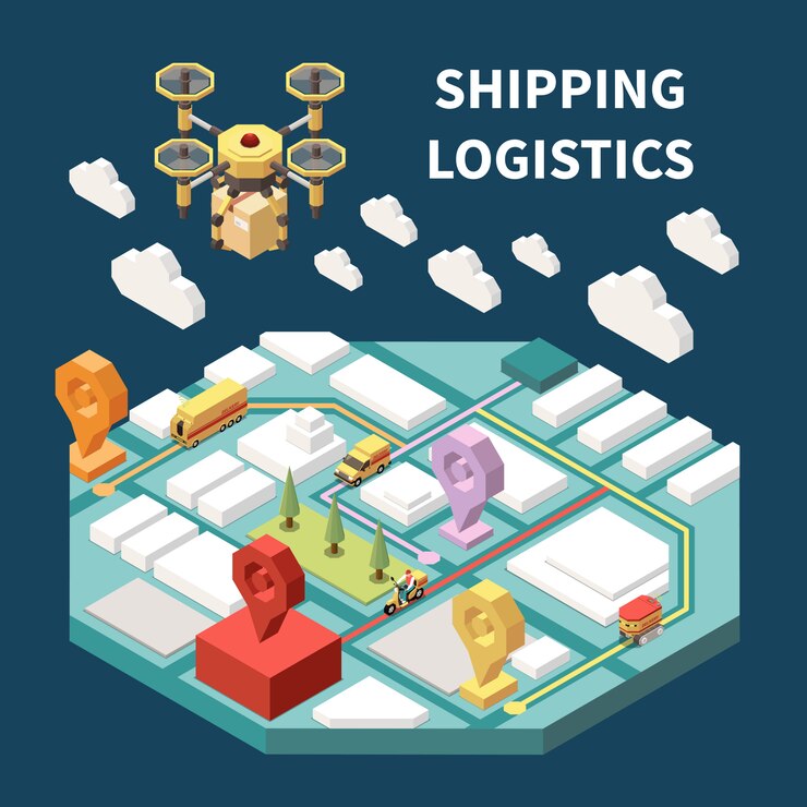 Free Vector logistics isometric composition with modern drone delivering parcel 3d vector illustration