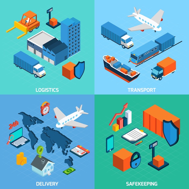 Free vector logistics isometric set