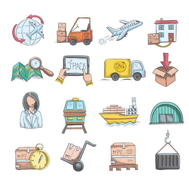 Free vector logistics sketch icons set